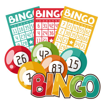 Bingo or lottery game illustration with balls and cards