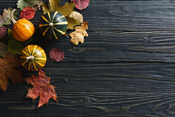 Autumn background with pumpkins and leaves