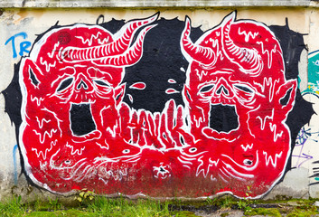 EKATERINBURG, RUSSIA - AUGUST 31, 2014: The devil incarnate. Graffiti on the wall