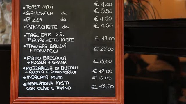 Restaurant menu in Italy