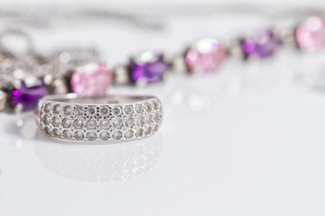 Elegant silver ring with diamonds