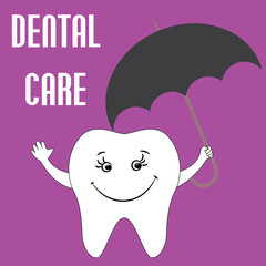 Smiling tooth under umbrella