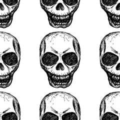 Seamless pattern  skull on white background