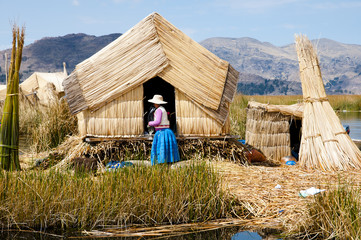 Traditional Woman in Uros Islands - Lake Titicaca - Peru