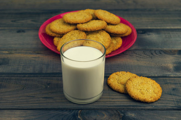 On the rustic wooden table is breakfast