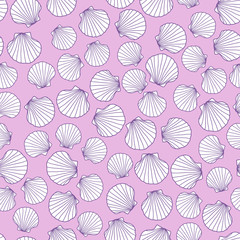 Abstract seamless pattern with pink seashells. Endless ornament. Marine life template. Contrast colors. Can be used for wallpaper, pattern fills, web page background, surface textures.