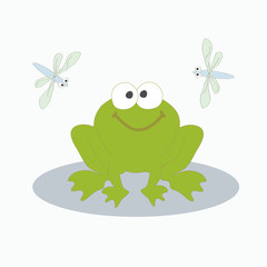 Green frog and dragonfly
