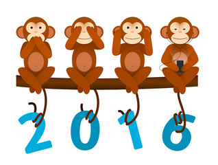 card with Monkey for New Year 2016