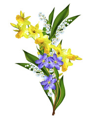 Spring flowers daffodils and lilies of the valley isolated on wh © alenalihacheva