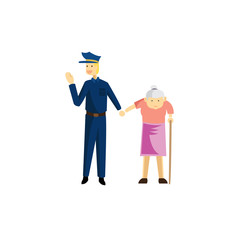 police help grandmother to cross the road