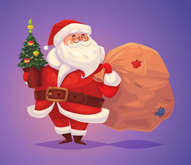 Funny santa. Christmas greeting card background poster. Vector illustration