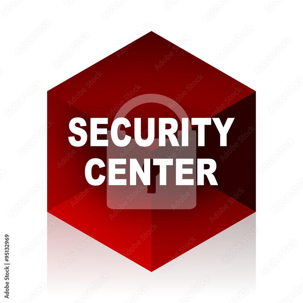 Poster security center red cube 3d modern design icon on white background