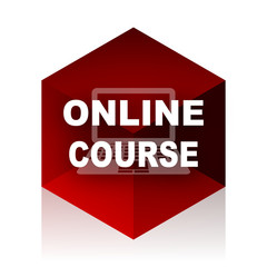 online course red cube 3d modern design icon on white background
