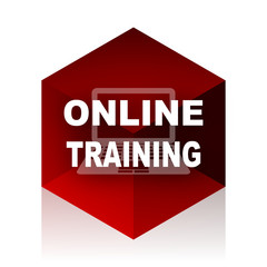 online training red cube 3d modern design icon on white background