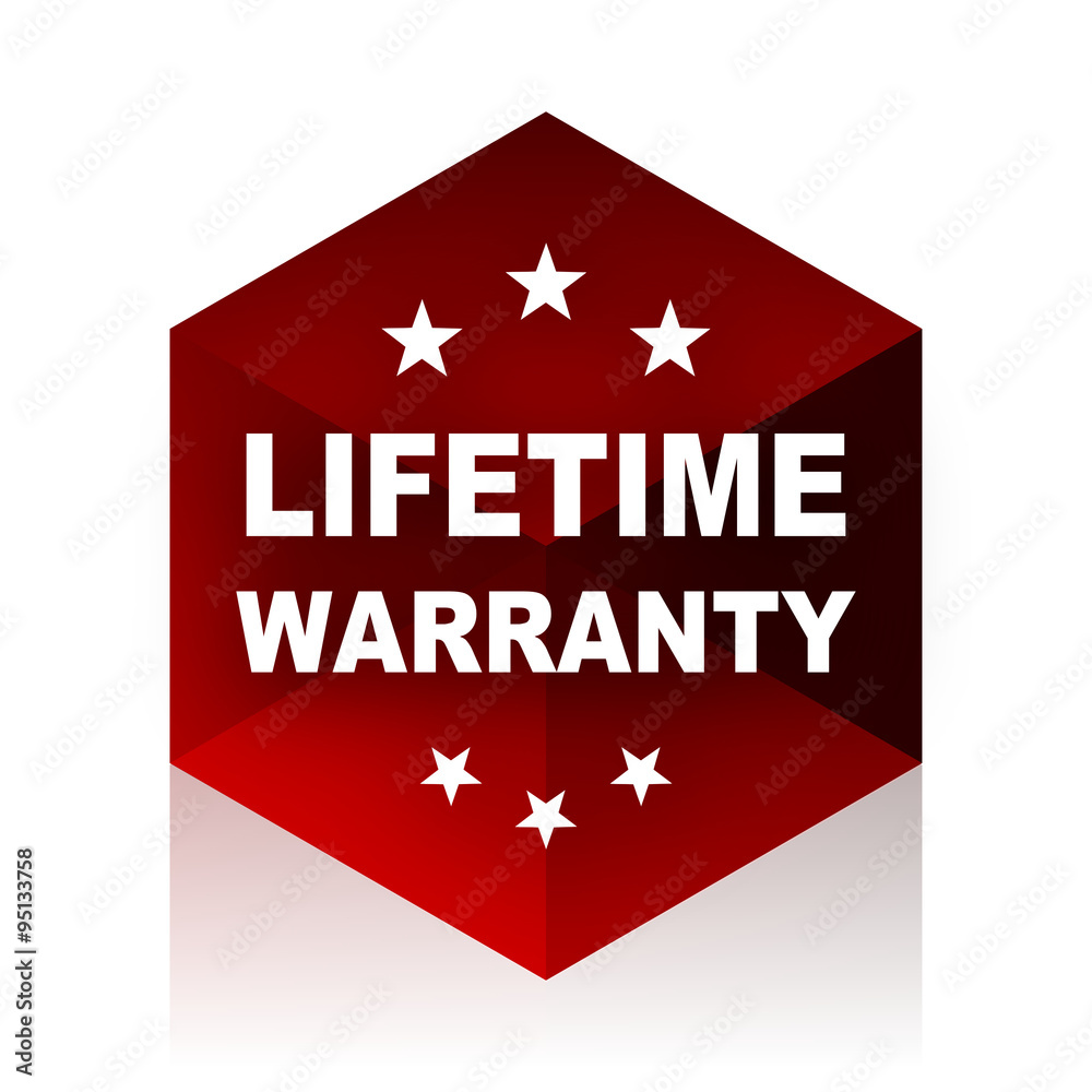 Aufkleber lifetime warranty red cube 3d modern design icon on white background