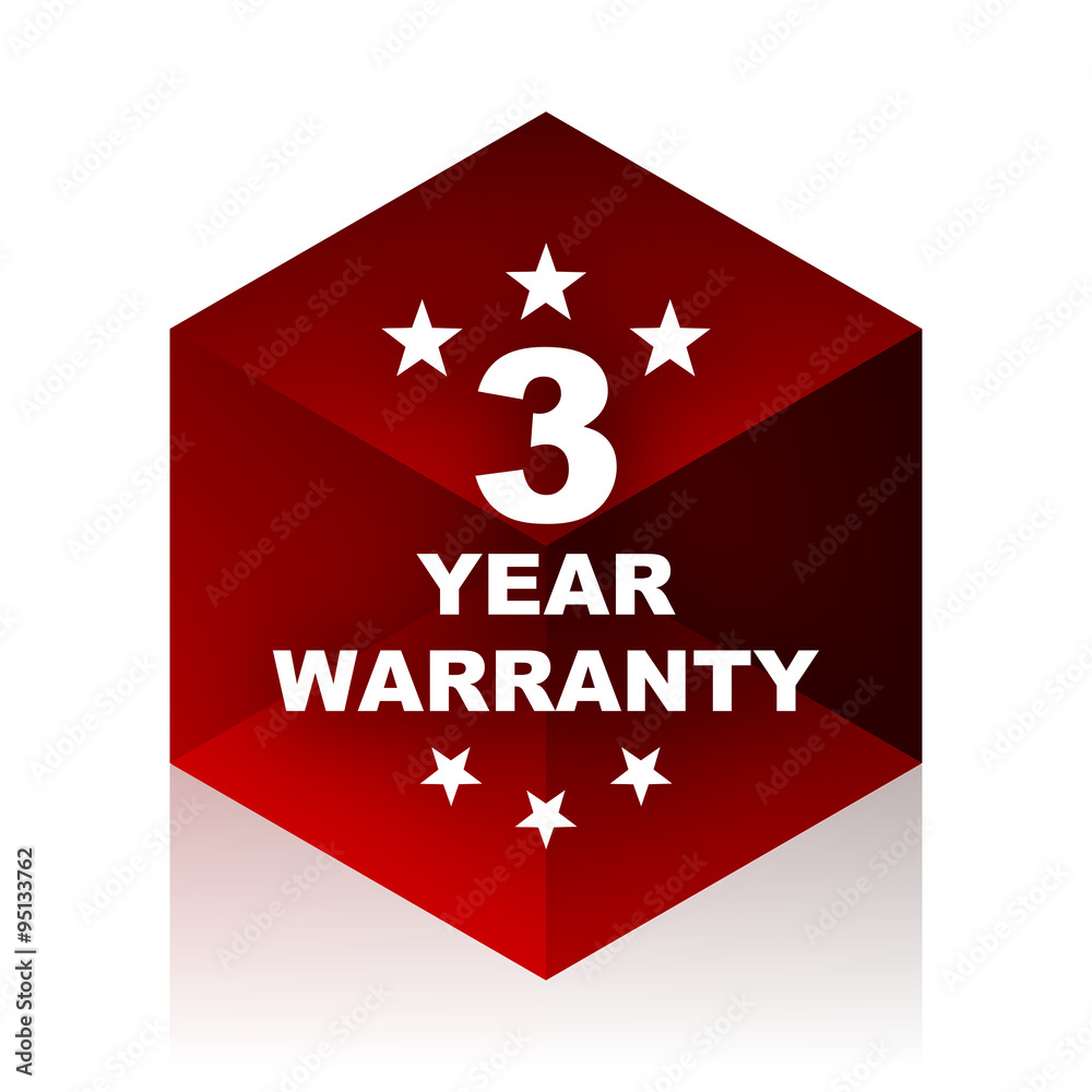 Aufkleber warranty guarantee 3 year red cube 3d modern design icon on white background