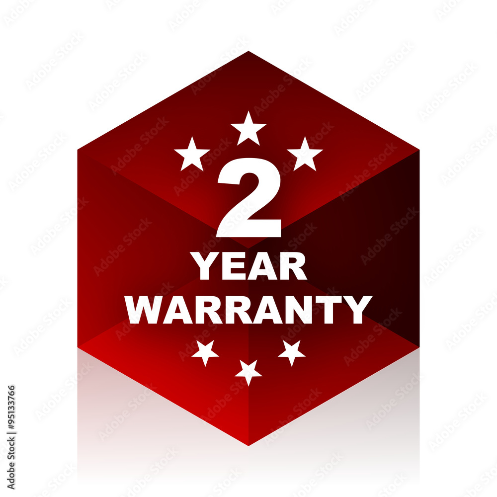 Aufkleber warranty guarantee 2 year red cube 3d modern design icon on white background