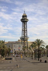 Fototapeta na wymiar BARCELONA, CATALONIA, SPAIN - DECEMBER 13, 2011: Torre Jaume I - the ropeway tower that connects the Montjuic mountain with the Port Vell in Barcelona