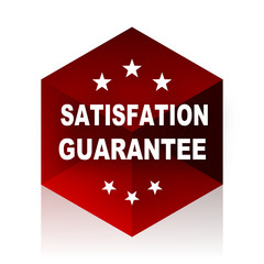 satisfaction guarantee red cube 3d modern design icon on white background