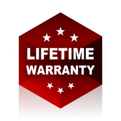 lifetime warranty red cube 3d modern design icon on white background