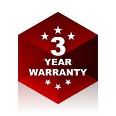warranty guarantee 3 year red cube 3d modern design icon on white background