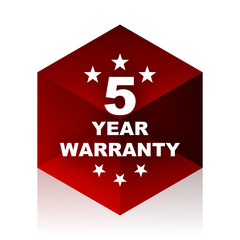 warranty guarantee 5 year red cube 3d modern design icon on white background