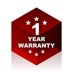 warranty guarantee 1 year red cube 3d modern design icon on white background