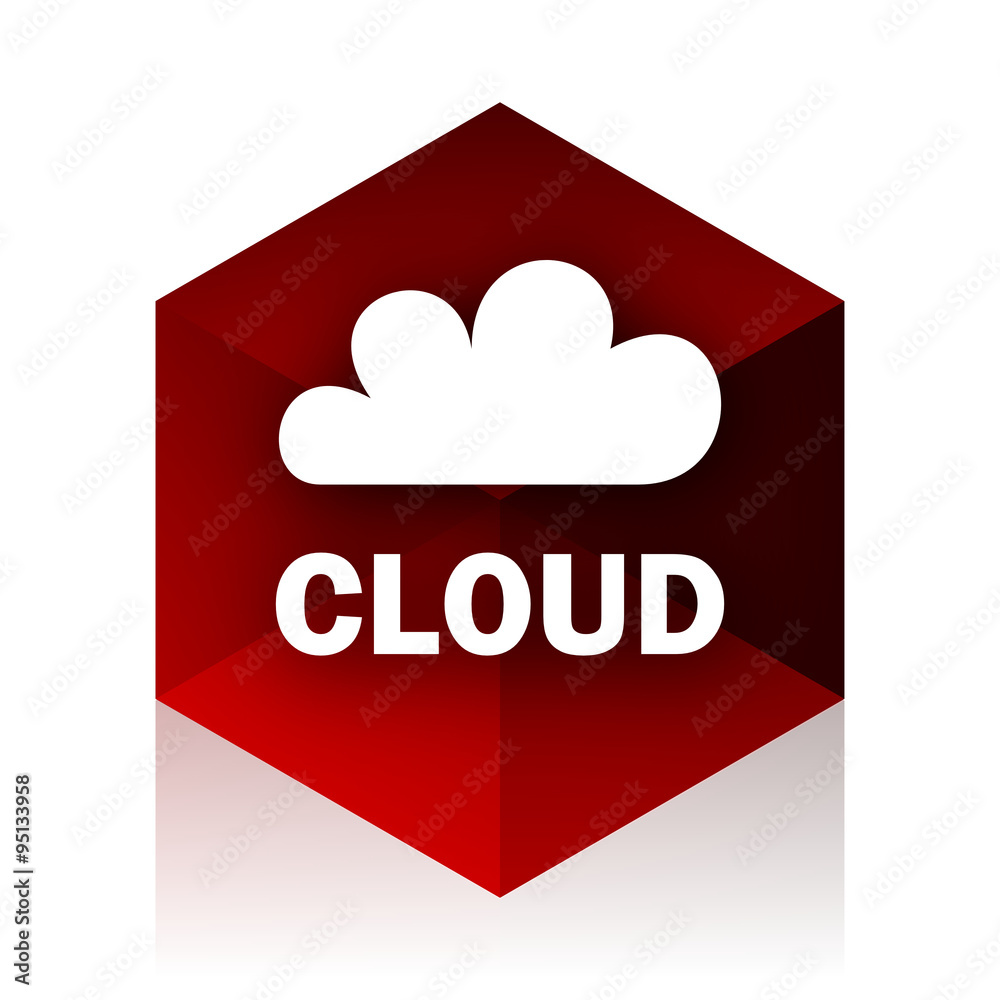 Poster cloud red cube 3d modern design icon on white background