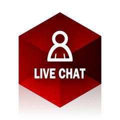live chat red cube 3d modern design icon on white background