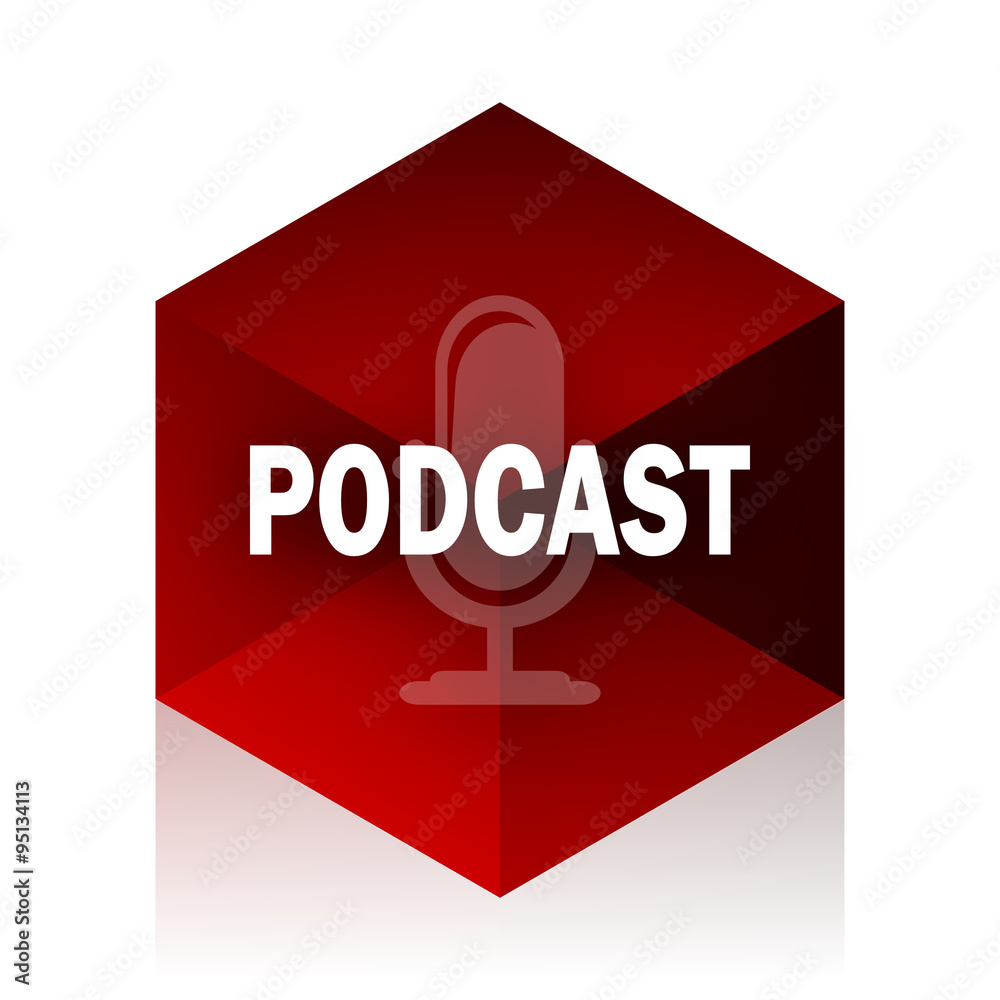 Poster podcast red cube 3d modern design icon on white background