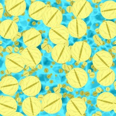 Yellow death. A yellow mad bacteria or ugly virus ball in light blue liquid