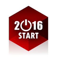 year 2016 red cube 3d modern design icon on white background