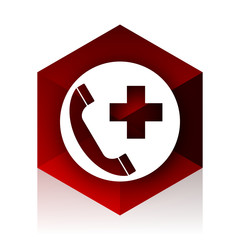 emergency call red cube 3d modern design icon on white background