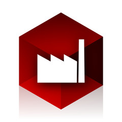 factory red cube 3d modern design icon on white background