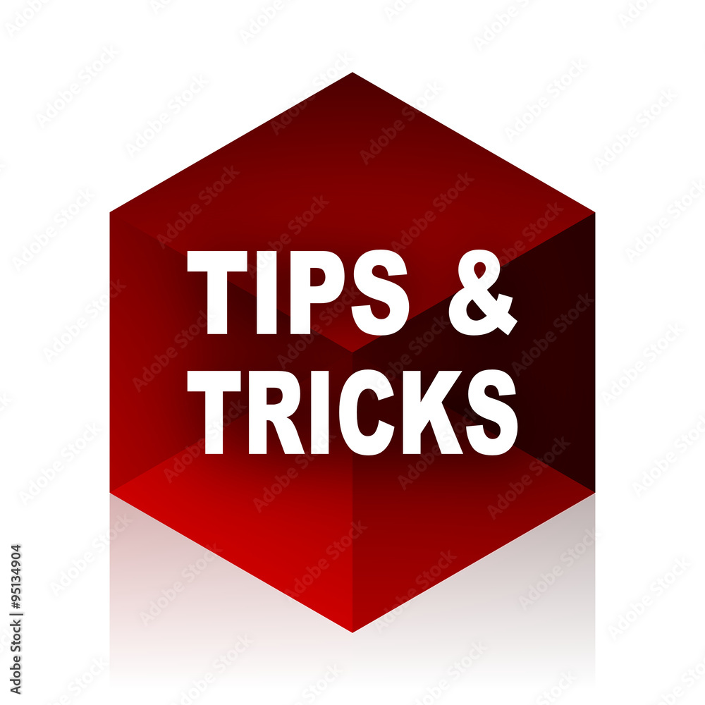 Poster tips tricks red cube 3d modern design icon on white background
