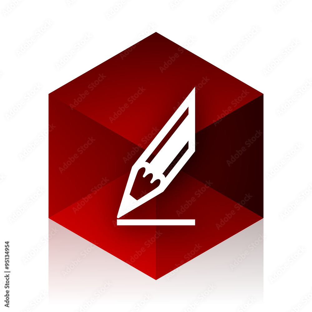 Poster pencil red cube 3d modern design icon on white background