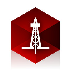 drilling red cube 3d modern design icon on white background
