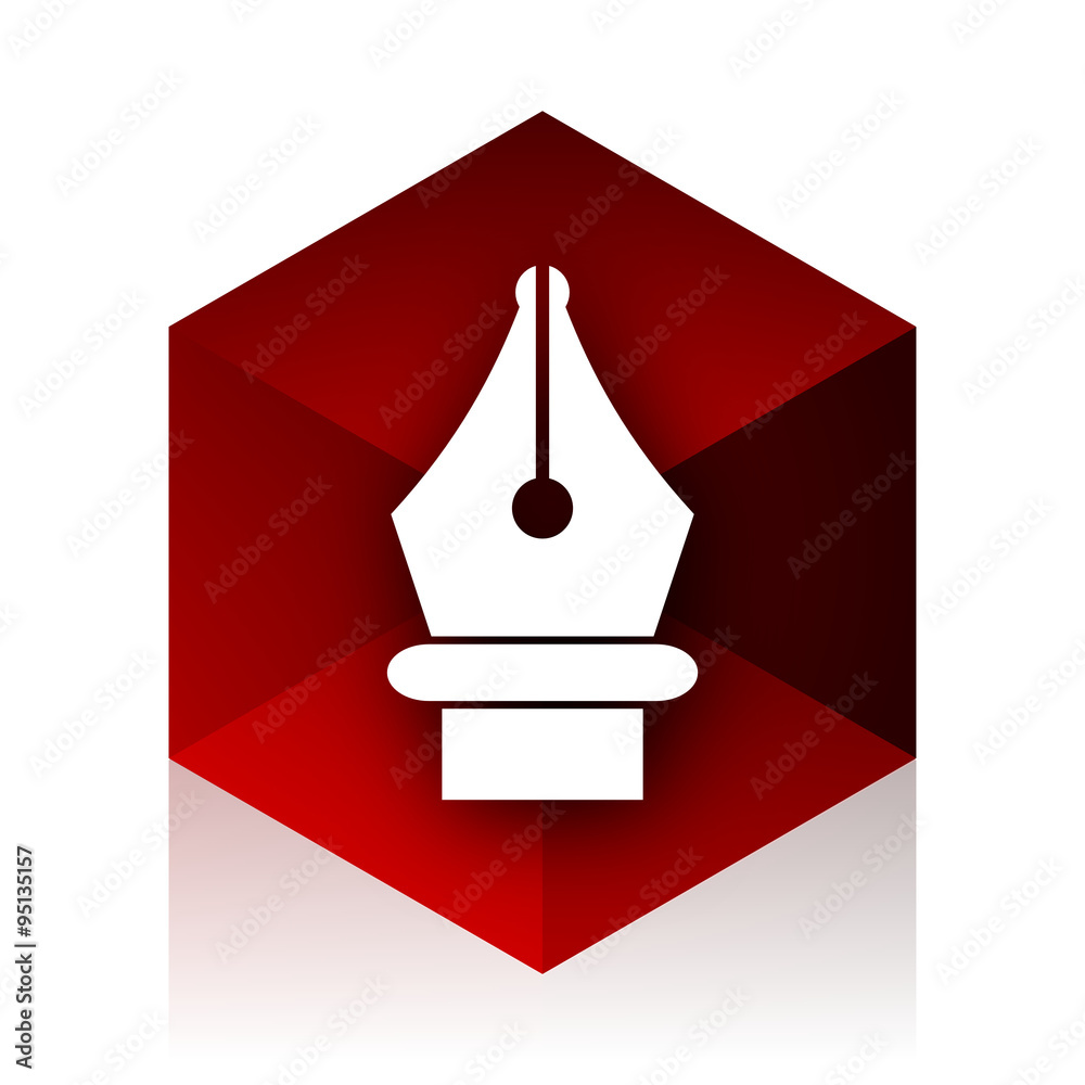 Poster pen red cube 3d modern design icon on white background