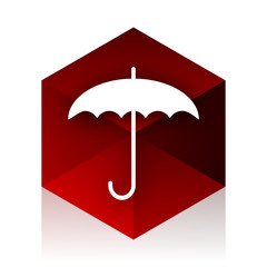umbrella red cube 3d modern design icon on white background