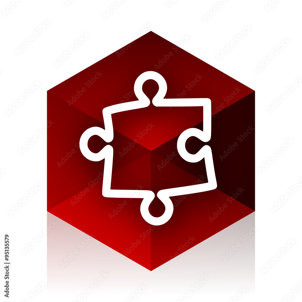 Poster puzzle red cube 3d modern design icon on white background