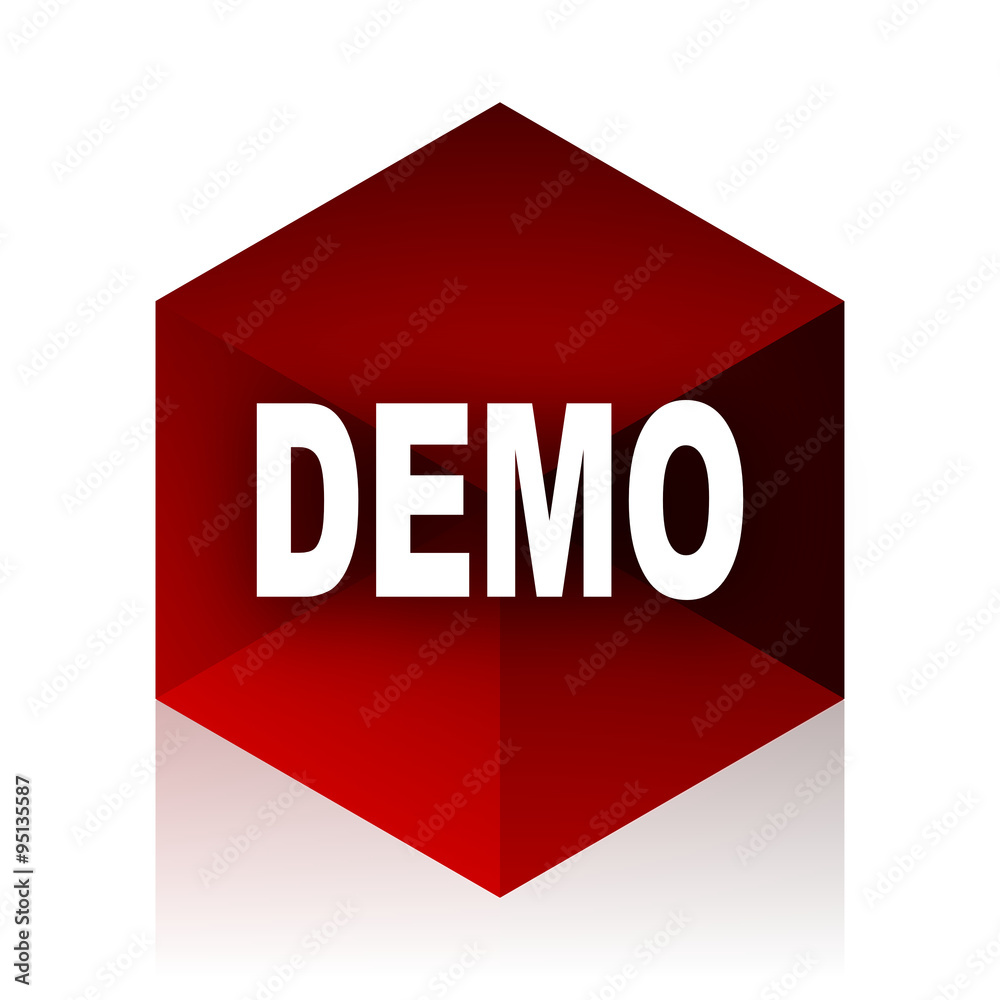 Poster demo red cube 3d modern design icon on white background