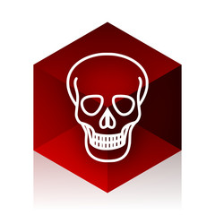 skull red cube 3d modern design icon on white background