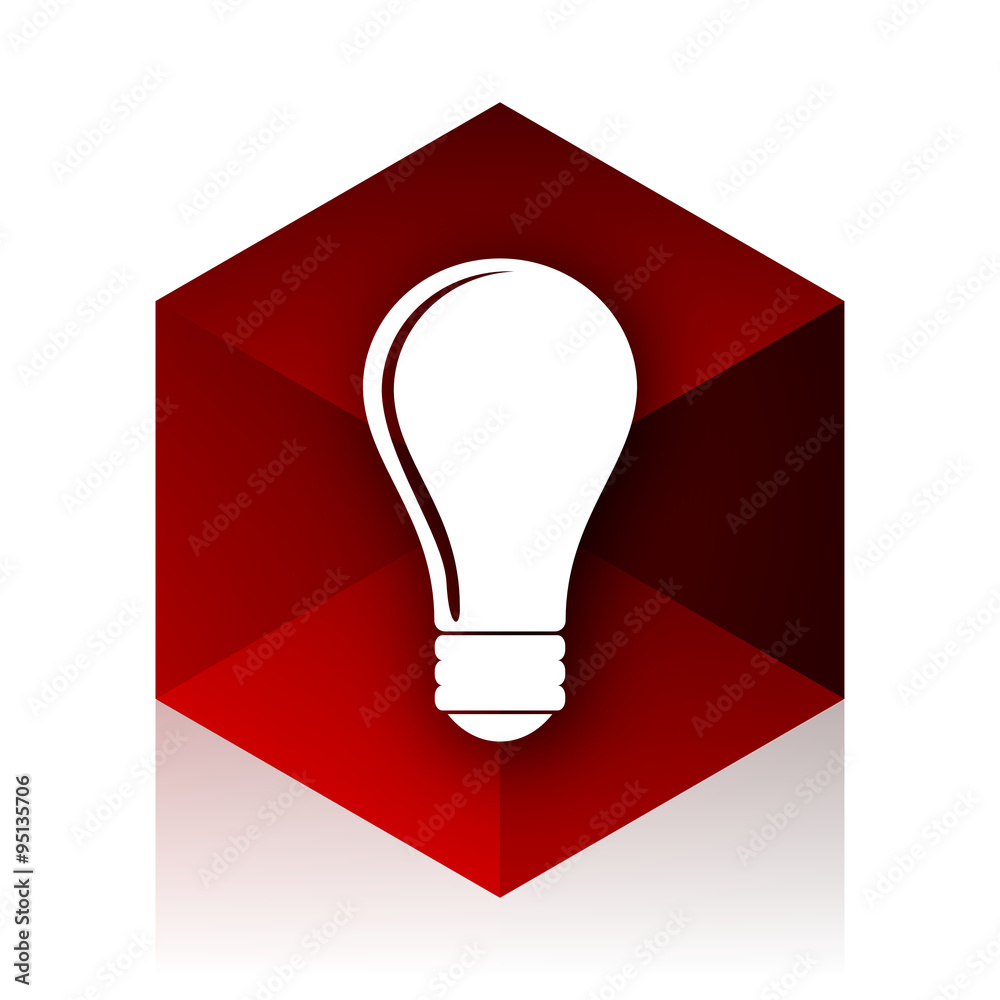 Poster bulb red cube 3d modern design icon on white background