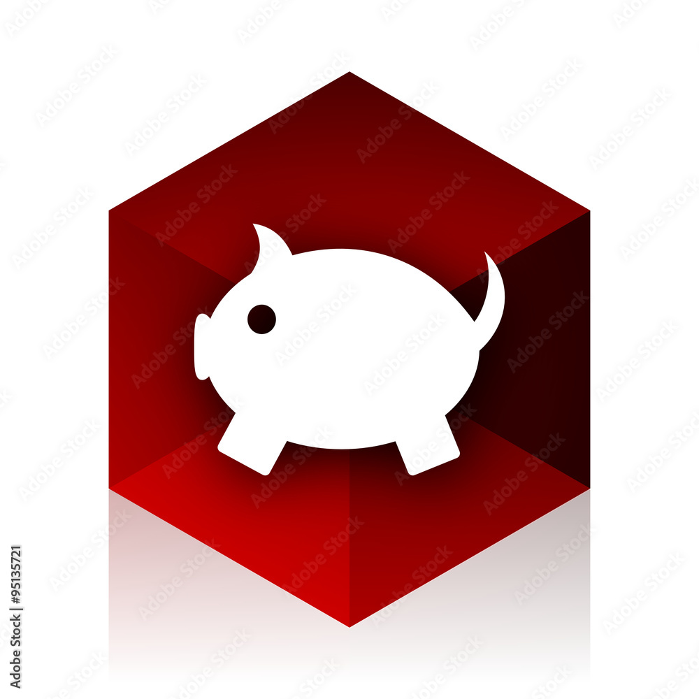 Poster piggy bank red cube 3d modern design icon on white background