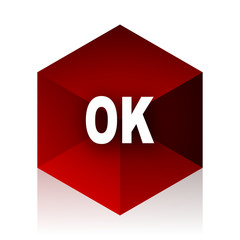 ok red cube 3d modern design icon on white background