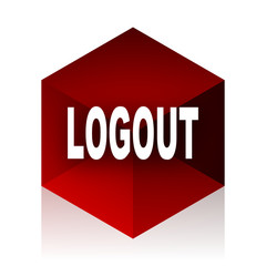 logout red cube 3d modern design icon on white background
