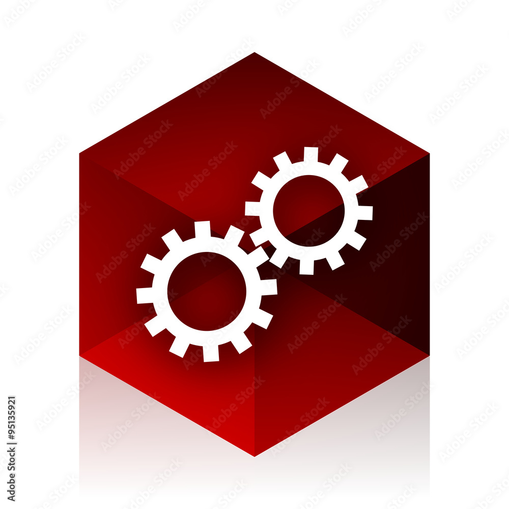 Poster gear red cube 3d modern design icon on white background