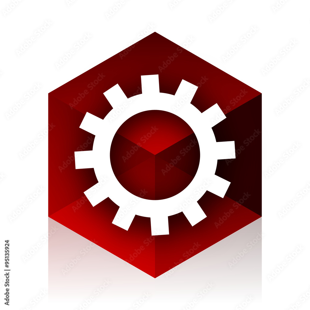 Poster gear red cube 3d modern design icon on white background