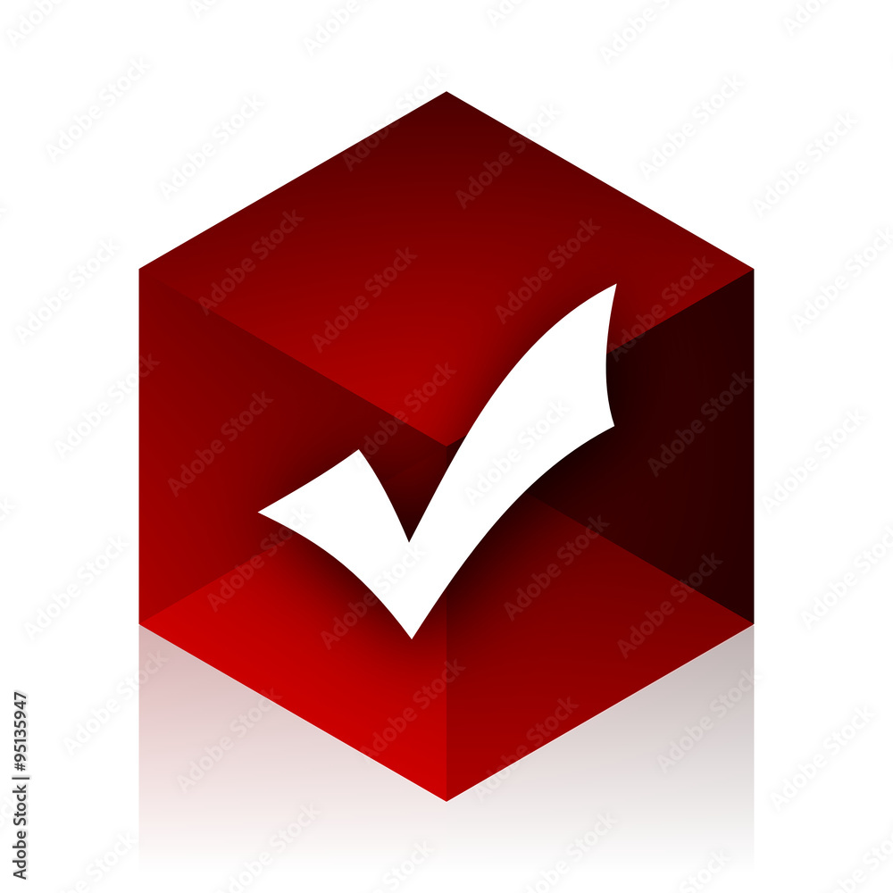 Poster accept red cube 3d modern design icon on white background