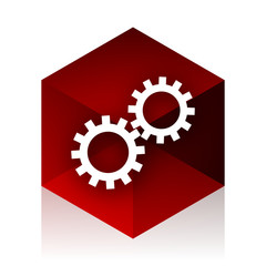 gear red cube 3d modern design icon on white background